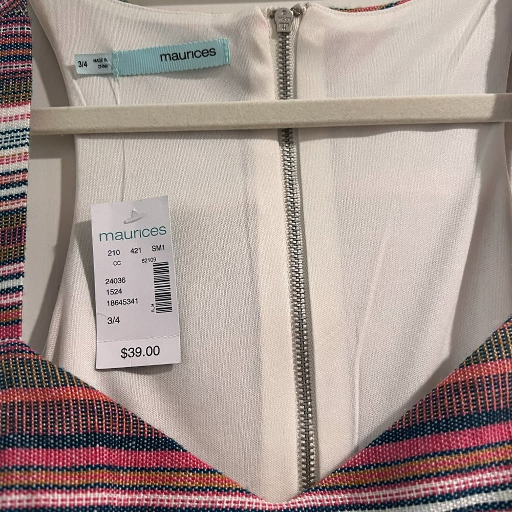 Women's NWT‎ Maurice's A-line Flowy Striped Dress Back Cutout Dress Size 3/4 - Picture 3 of 4